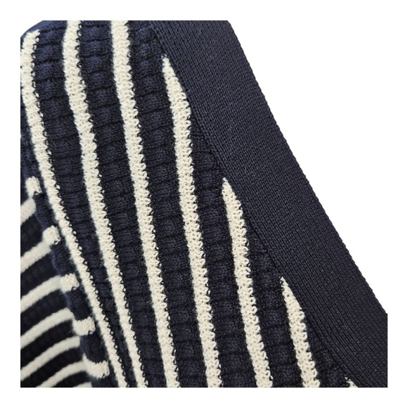 Talbots V Neck Knit Navy Stripe Sweater Textured Chunky Beachy Coastal Poncho L - Picture 10 of 15